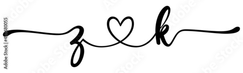zk, kz, letters with heart Monogram, monogram wedding logo. Love icon, couples Initials, lower case, connecting HEART, home decor,