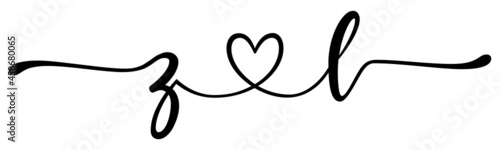 zl, lz, letters with heart Monogram, monogram wedding logo. Love icon, couples Initials, lower case, connecting HEART, home decor,