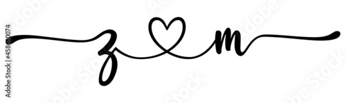 zm, mz, letters with heart Monogram, monogram wedding logo. Love icon, couples Initials, lower case, connecting HEART, home decor,