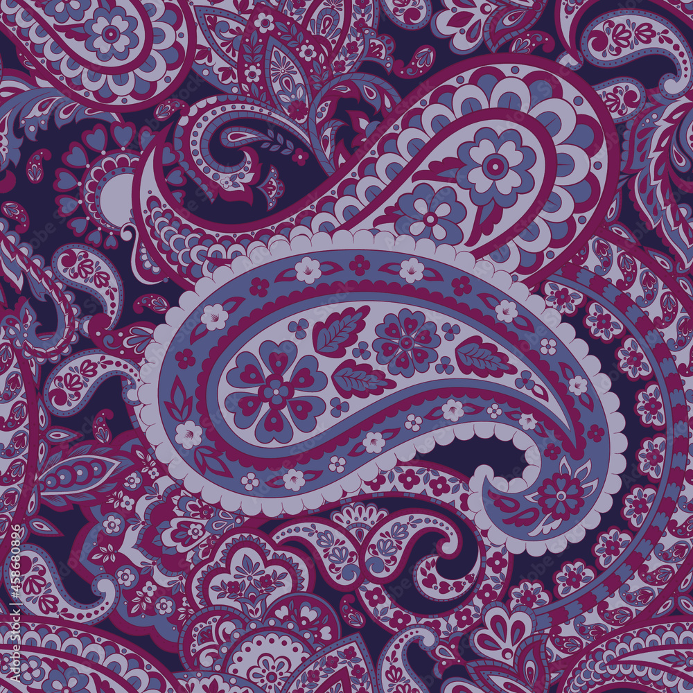 Seamless Paisley pattern in indian textile style. Floral vector illustration