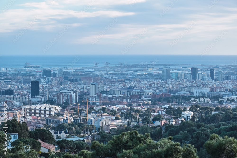 View of the city of Barcelona in September from Mount Tibidabo