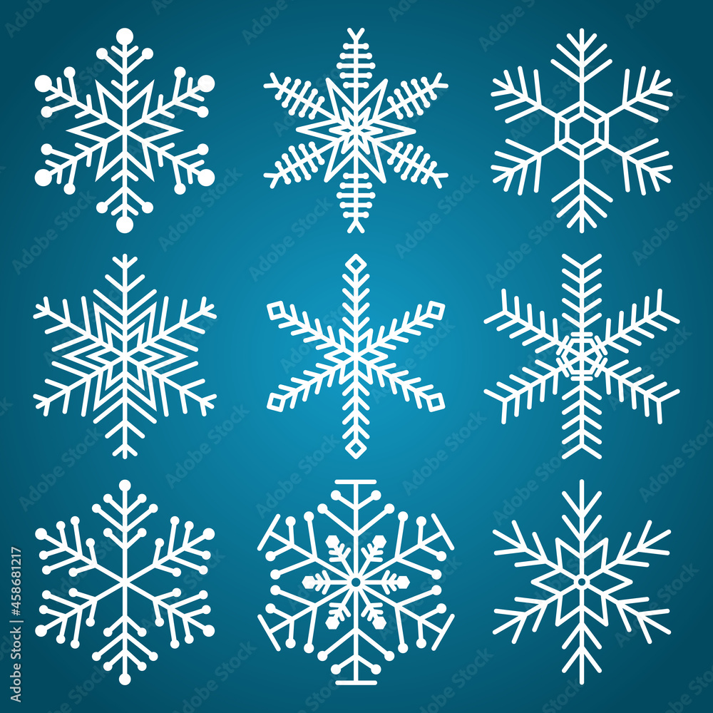 Set of snowflake vector in different shapes, Flat design Illustrations Set of snowflake vector in different shapes, Flat design Illustrations