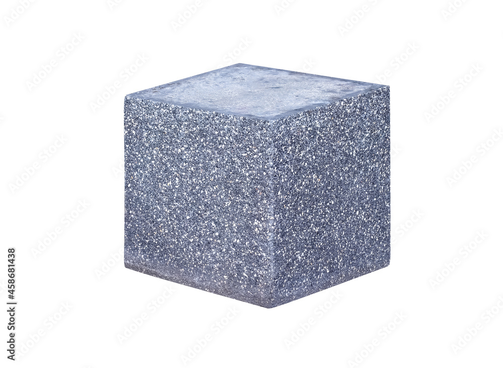 Close up small polished river rocks frame decorative on concrete square block isolated on white background , clipping path Close up small polished river rocks frame decorative on concrete square block isolated on white background , clipping path