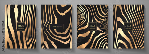 Modern elegant cover design set. Luxury fashionable background with black and gold line pattern. Elite premium vector template for menu, brochure, flyer layout, presentation
