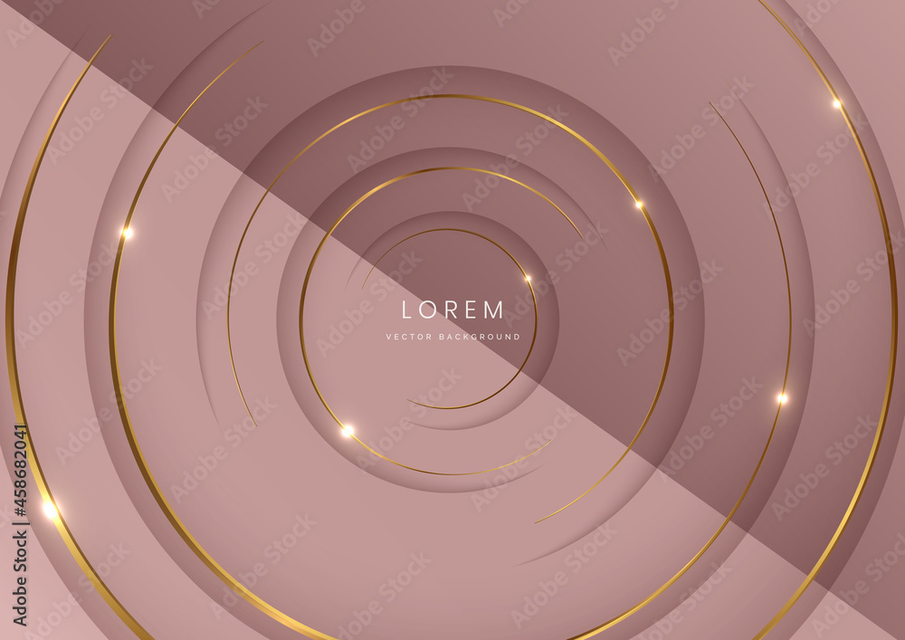Obraz premium Abstract modern rose gold circles layers background with gold glowing and lighting luxury style.