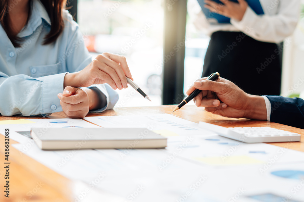 Business Consulting meeting working and brainstorming new business project finance investment concept. Business Consulting meeting working and brainstorming new business project finance investment concept.