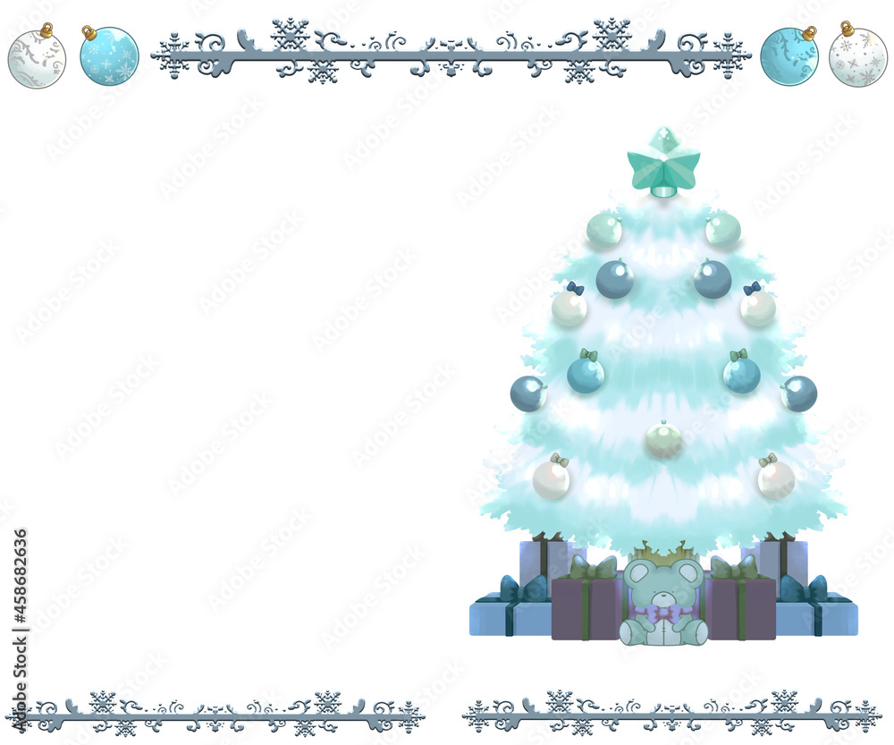 プレゼント付きクリスマスツリーとフレーム　ホワイトver