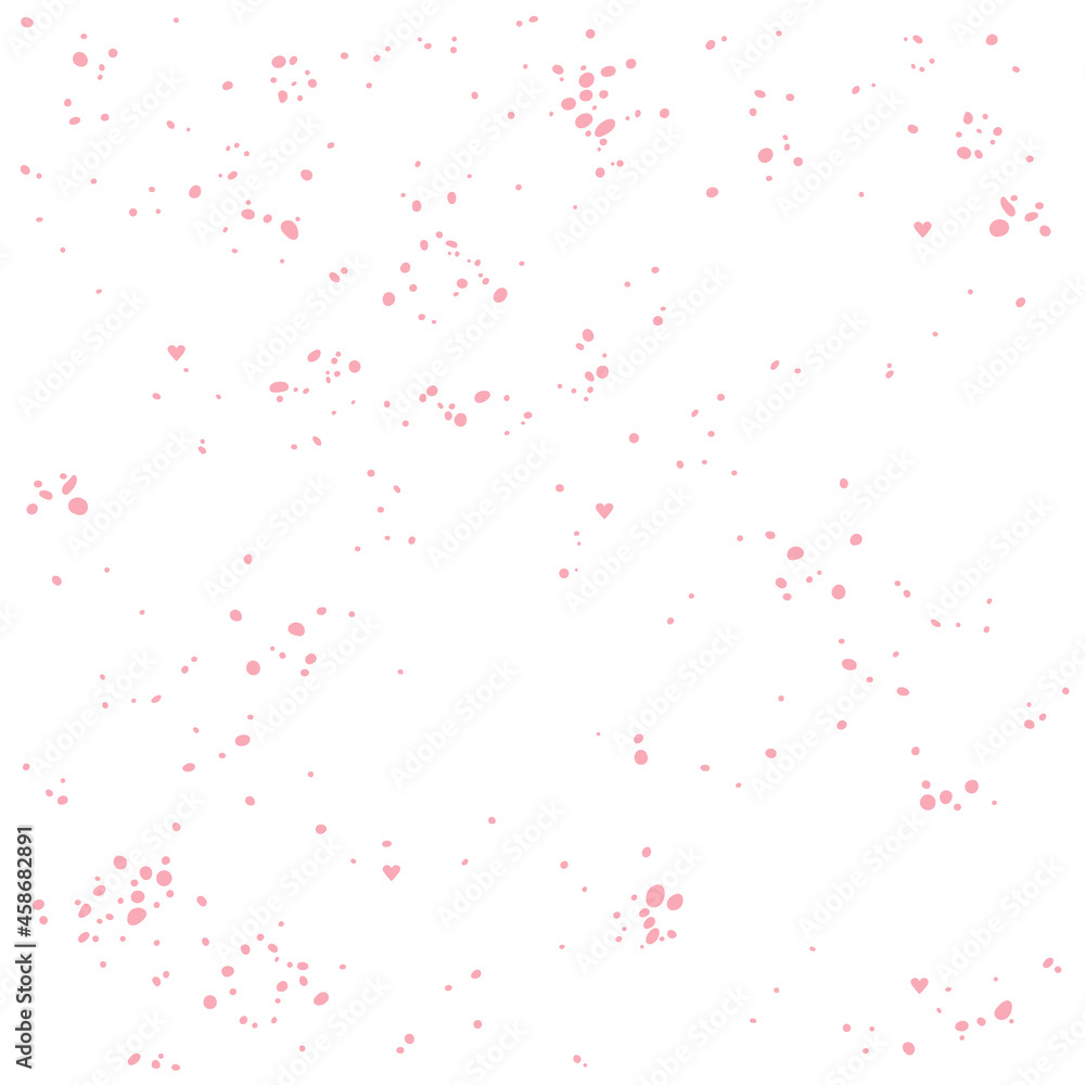 Paint drops. Spray. Spots. Little cute hearts. Seamless vector pattern (background). 