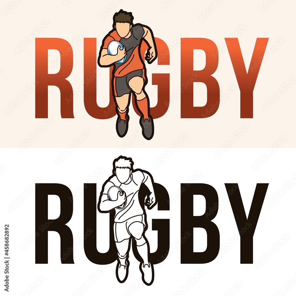 Rugby Text with Sport Player Graphic Vector