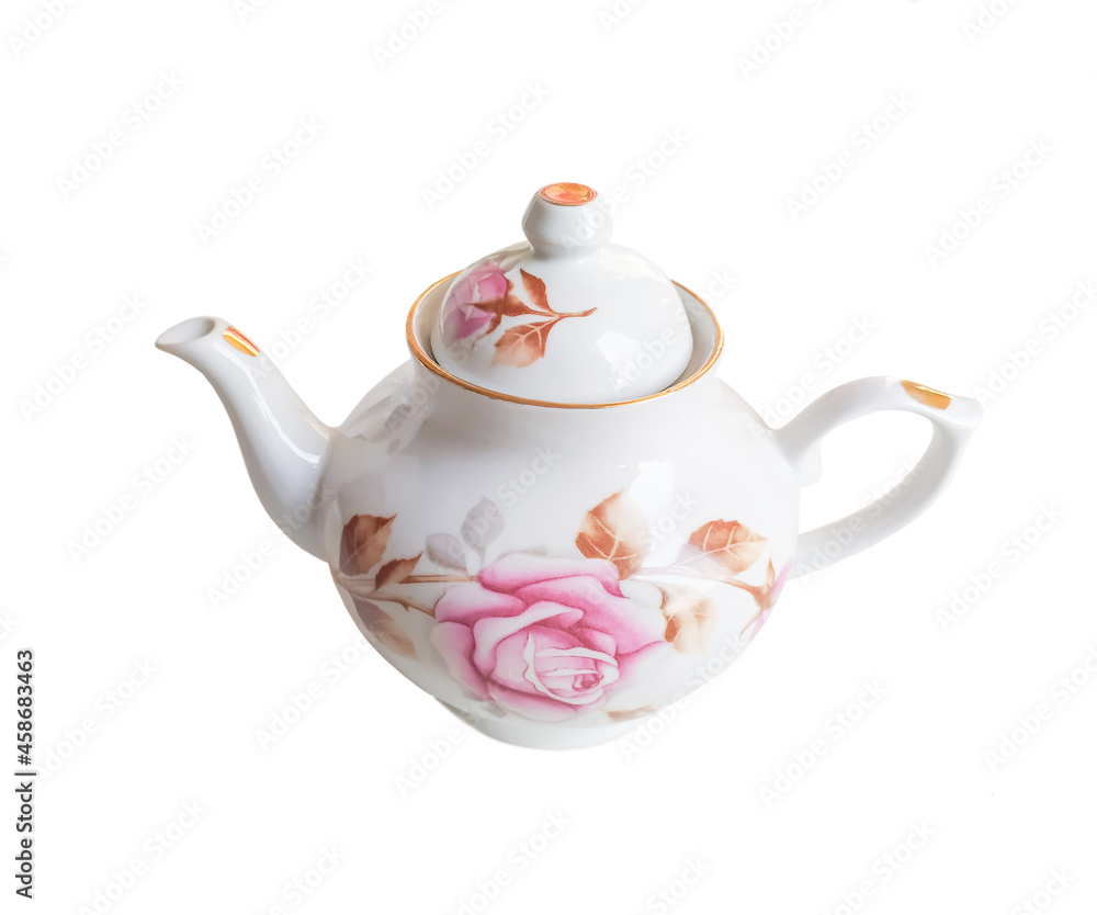 Beautiful porcelain teapot for brewing on a white background