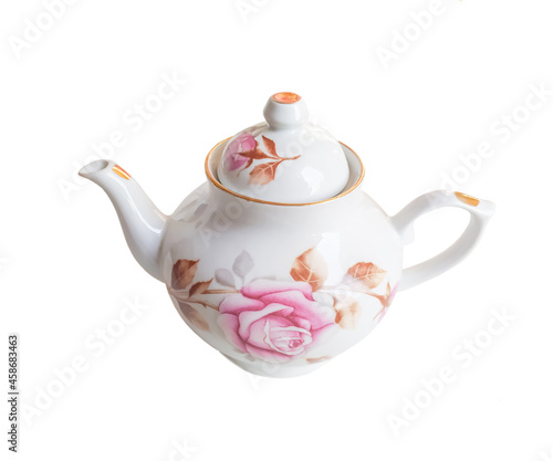 Obraz na płótnie Beautiful porcelain teapot for brewing on a white background w salonie