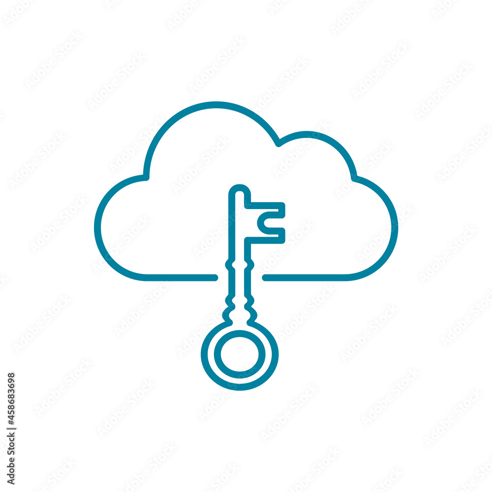 Cloud key line icon. Network security concept. Password user name protection. Data encryption idea. Online safety. Safe access to information. Internet privacy. Vector illustration, flat, clip art. Cloud key line icon. Network security concept. Password user name protection. Data encryption idea. Online safety. Safe access to information. Internet privacy. Vector illustration, flat, clip art.