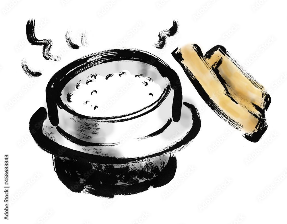 窯焚きご飯の手描き筆書きイラスト素材 Stock Vector Adobe Stock