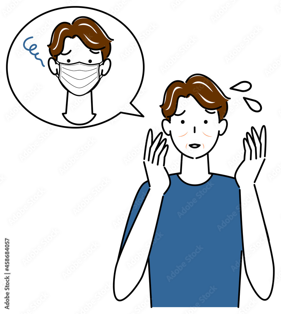 スキンケア マスクの着用が原因で顔のしわやたるみが出来た男性 イラスト シンプル ベクター
Skin Care. Man with wrinkles and sagging face caused by wearing a mask. Illustration simple vector. スキンケア マスクの着用が原因で顔のしわやたるみが出来た男性 イラスト シンプル ベクター
Skin Care. Man with wrinkles and sagging face caused by wearing a mask. Illustration simple vector.
