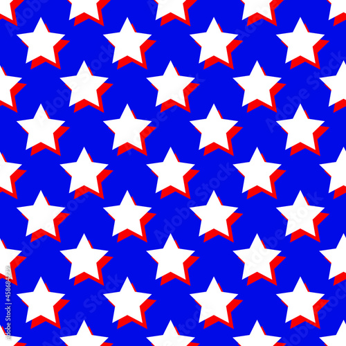 White and red stars on a blue background, texture for design, seamless pattern, vector illustration