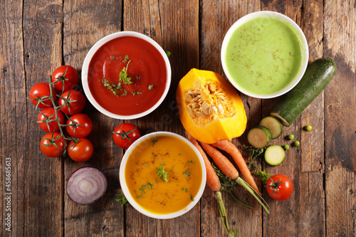 set of vegetable soup and ingredients
