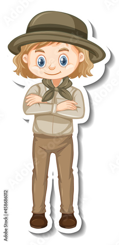 Girl in safari outfit cartoon character sticker