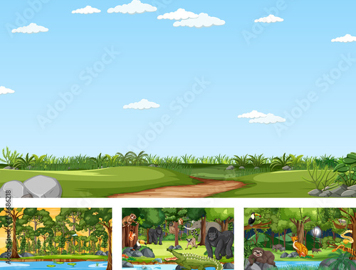 Set of different nature horizontal scene with various wild animals