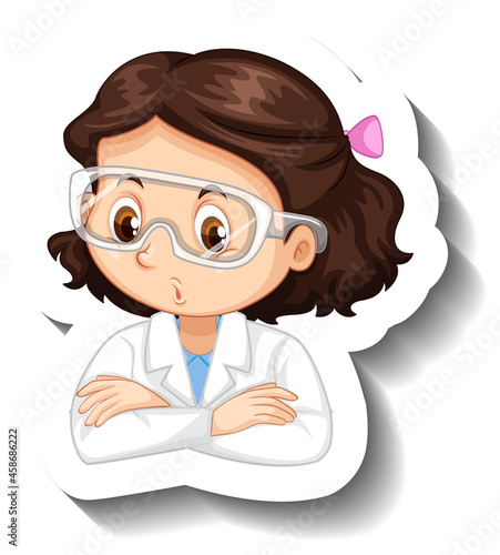 Portrait of a girl in science gown cartoon character sticker