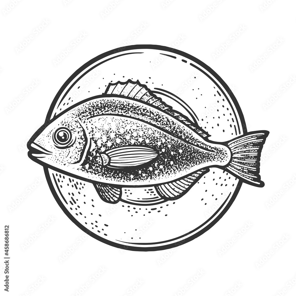 Naklejka premium Gilt head bream dorada fish on plate sketch raster