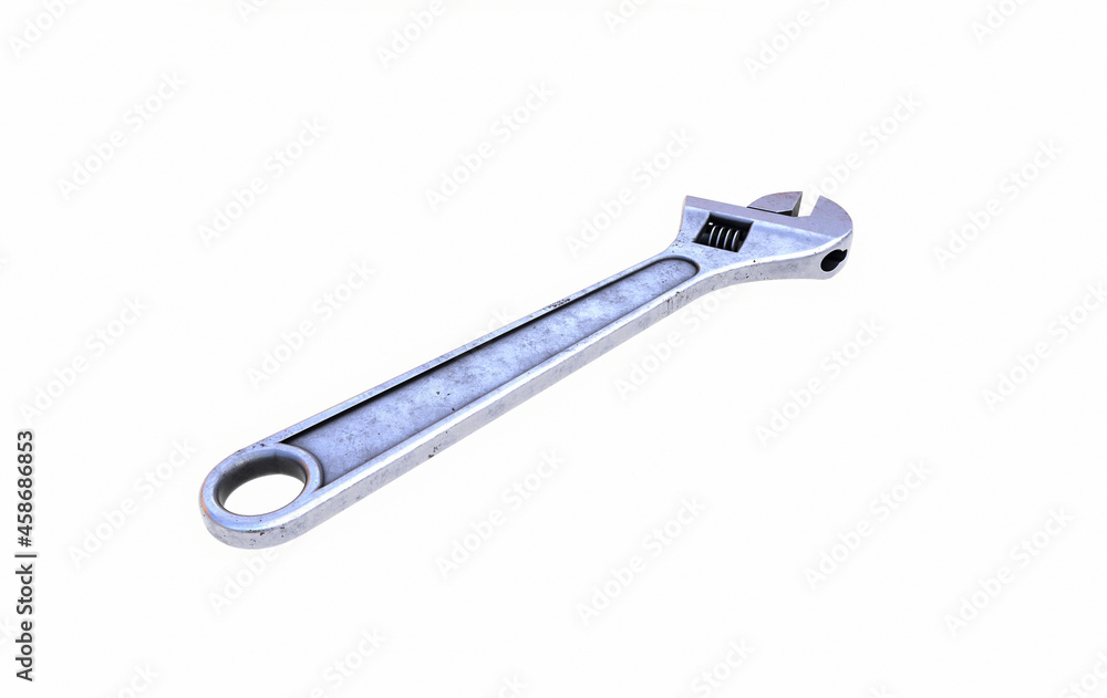 Adjustable wrench 3d render isolated on white background without a shadow