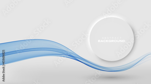 Blue abstract wave. Abstract vector background wave with round gray banner for text.