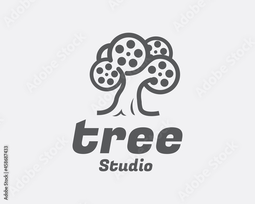 Movie film roll tree grow production studio logo template illustration
