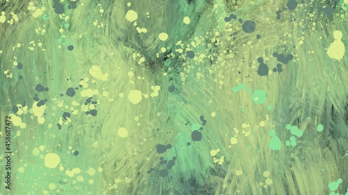 Abstract painting art with green splatter paint brush for presentation, website background, banner, wall decoration, or t-shirt design.