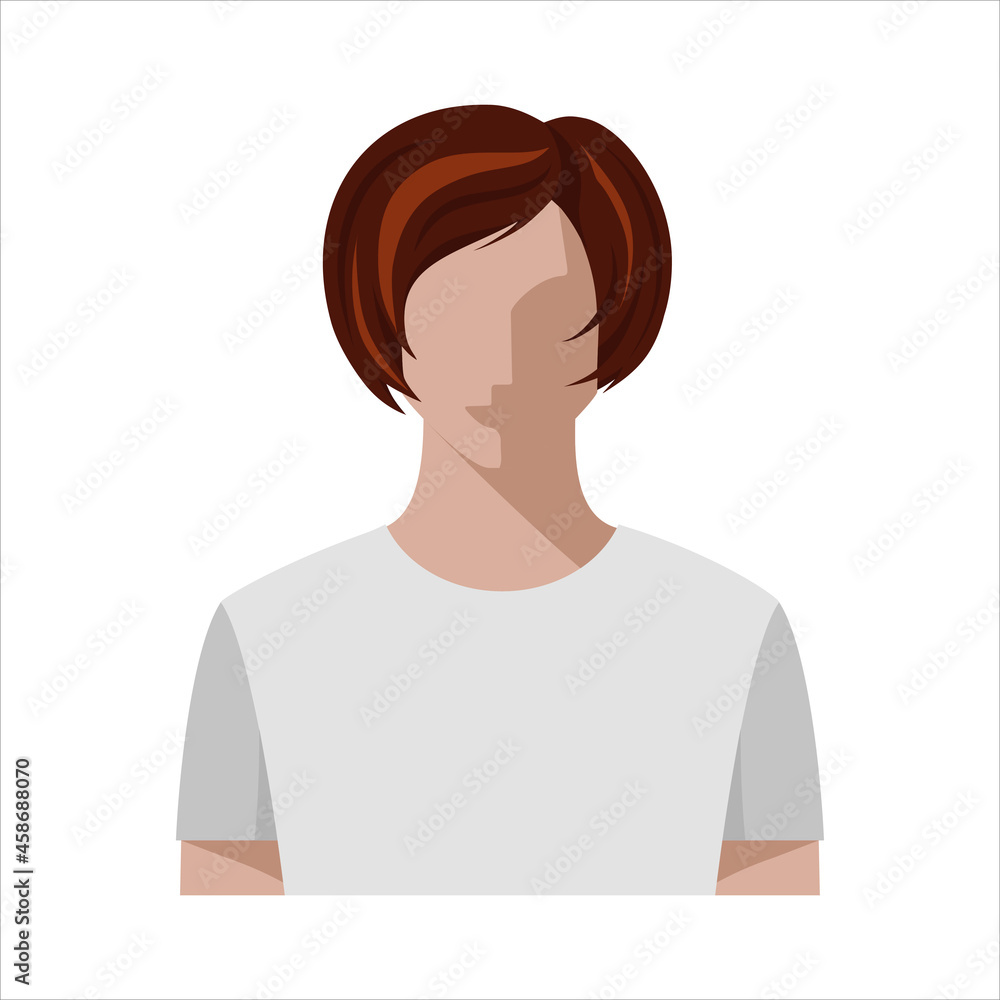 A young light-skinned woman in a white T-shirt, a color portrait in a flat style, a badge, a female avatar. Vector isolated illustration A young light-skinned woman in a white T-shirt, a color portrait in a flat style, a badge, a female avatar. Vector isolated illustration