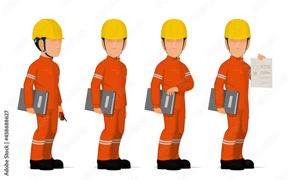 Set of industrial worker with the document file on white background Set of industrial worker with the document file on white background