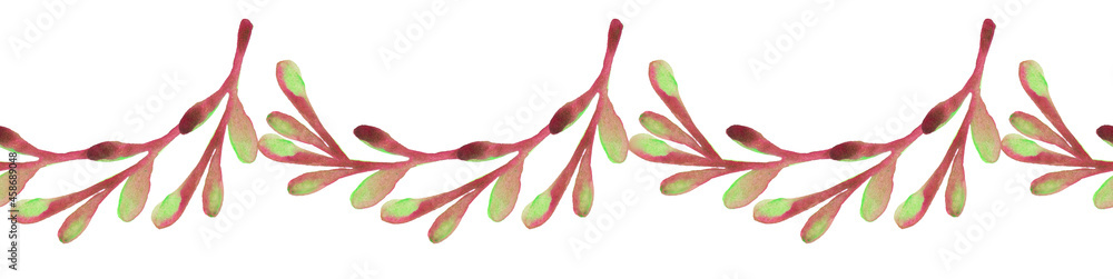 Obraz premium strip made of fesh green leaves on dark white background, top view. Horizontal image with copy space