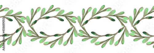 Ornament branches elements , vintage green floral design. samless pattern