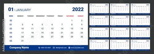2022 Weekly Planning Calendar.  minimal