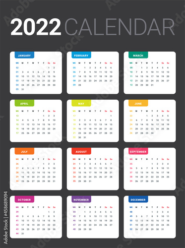2022 basic grid calender.minimal and colorful
