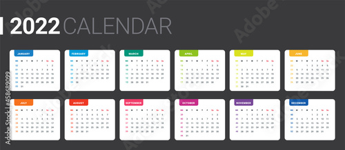 2022 basic grid calender.minimal and colorful