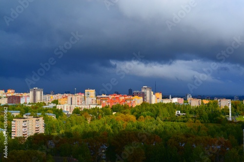 Kirov, Kirov region / Russia 03 September 2021: Overview of the city of Kirov before a thunderstorm