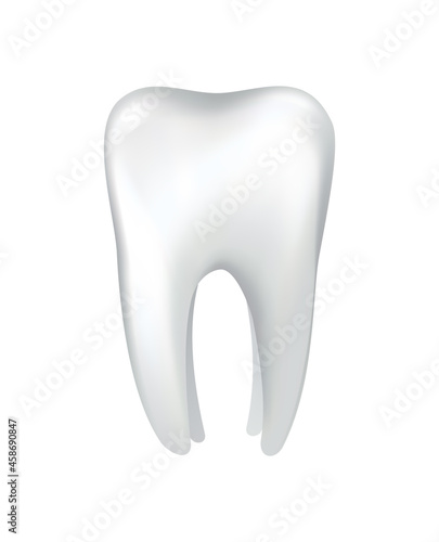 White shining human tooth. Dental medical vector icon. Stomatology clinic symbol. Teeth protection, oral or tooth care. Teeth restoration
