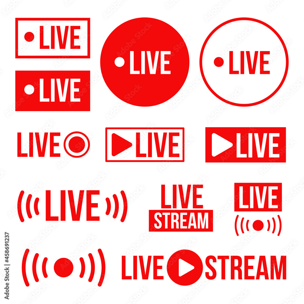 Live stream icon set vector illustration. Broadcast sign Live stream icon set vector illustration. Broadcast sign