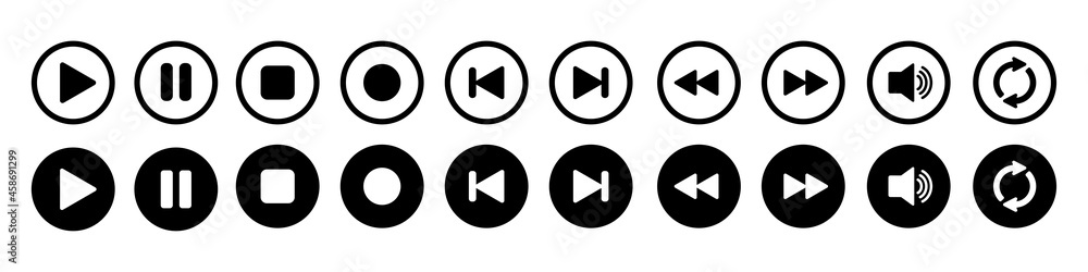 Multimedia icon set vector illustration. Play, stop, rewind sign Multimedia icon set vector illustration. Play, stop, rewind sign