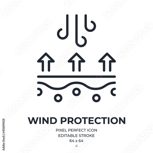 Wind protection and cold weather proof concept editable stroke outline icon isolated on white background flat vector illustration. Pixel perfect. 64 x 64.