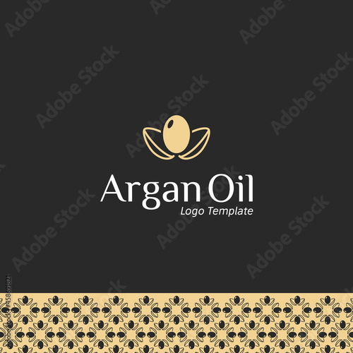 Vector pattern packaging design template and emblem, beauty and cosmetics, Logo in trendy linear style Argan Oil seed leaf Logo 3