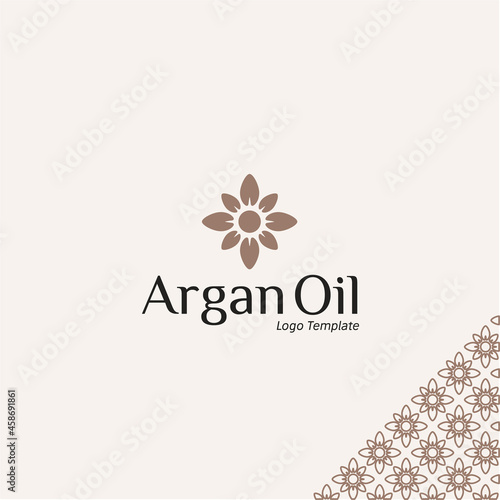 ARgan Oil LogoVector pattern packaging design template and emblem, beauty and cosmetics, Logo in trendy linear style Argan Oil seed leaf Logo