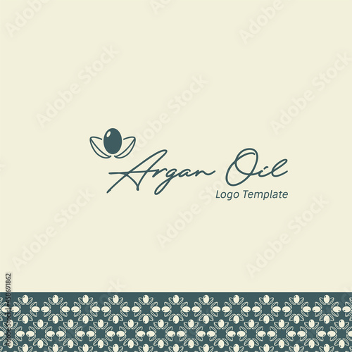 Vector pattern packaging design template and emblem, beauty and cosmetics, Logo in trendy linear style Argan Oil seed leaf Logo 4