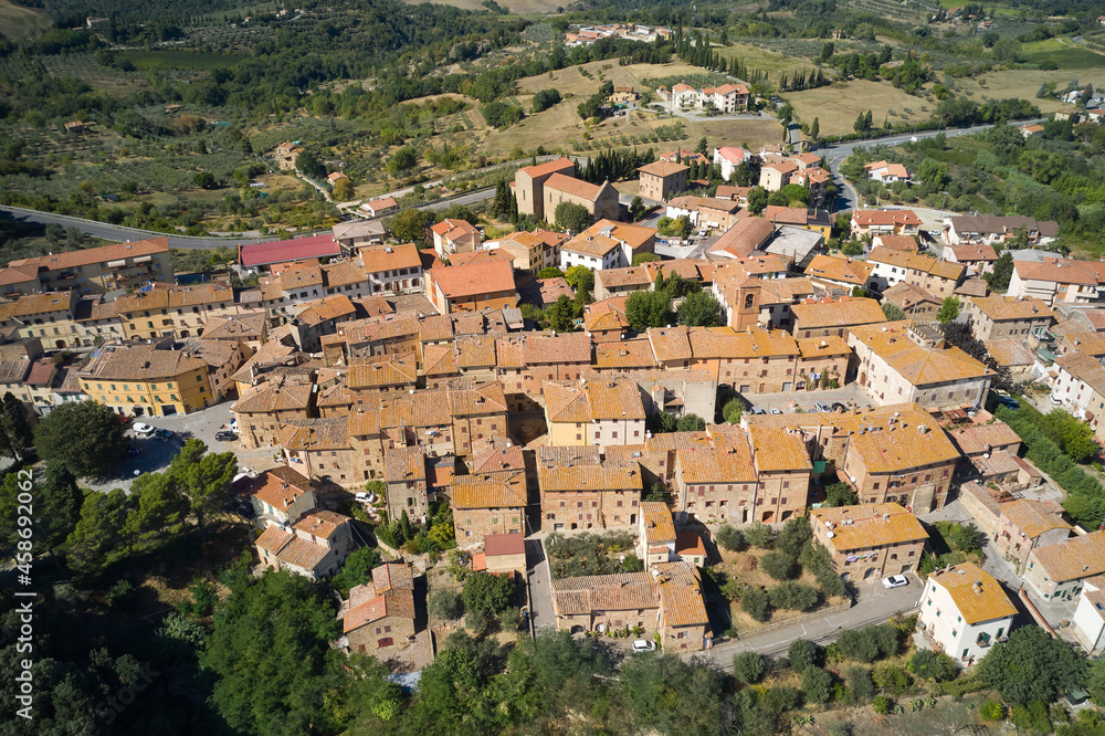 aerial view of the historic center of the town of gambassi terme in tuscany