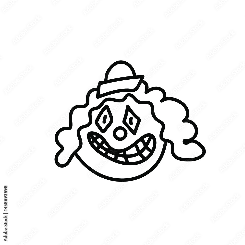 One vector Halloween clown with black line on white background in doodle style.Holiday,horror,scary illustration for all saints day hand drawn.Designs for invitations,social media,posters,packaging. One vector Halloween clown with black line on white background in doodle style.Holiday,horror,scary illustration for all saints day hand drawn.Designs for invitations,social media,posters,packaging.