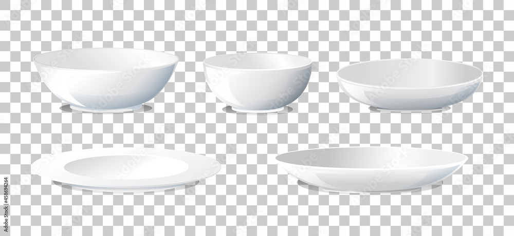 Set of plate and bowl side view - obrazy, fototapety, plakaty 