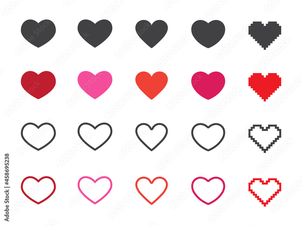heart icon set, collection of love symbol