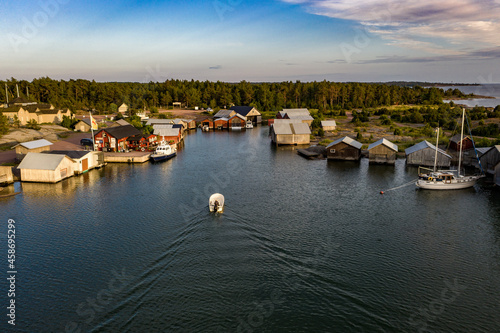 Boat arriving in Karingsund summer photo