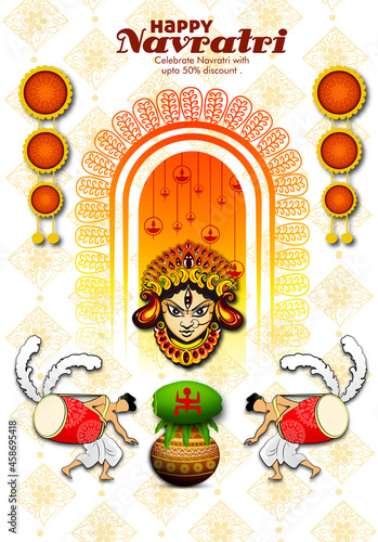
Illustration of Goddess Maa Durga in Happy Dussehra Navratri background Template Design celebrated in Hindu Religion and festival of durga puja