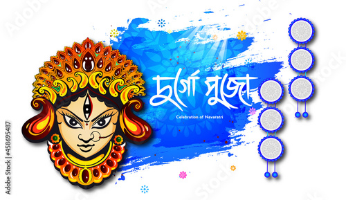 
Illustration of Goddess Maa Durga in Happy Dussehra Navratri background Template Design celebrated in Hindu Religion and festival of durga puja